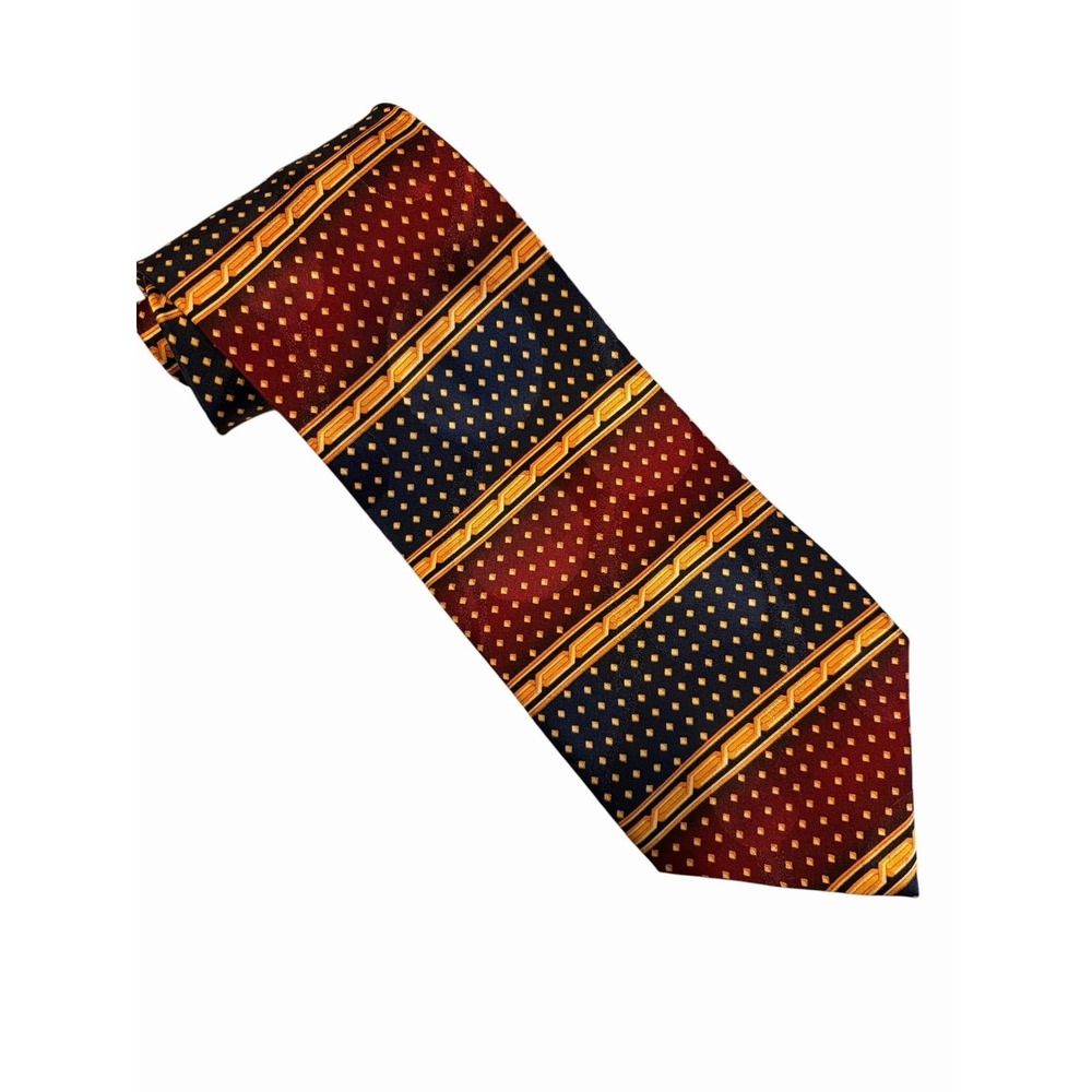 Bello Uomo 100% Silk Men's Tie Burgundy Navy Gold Geometric Handmade